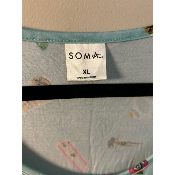 Soma XL Sleeveless Lounge Dress‎ Aqua Blue Novelty Print Beach Relax Sleepwear - Picture 2 of 4